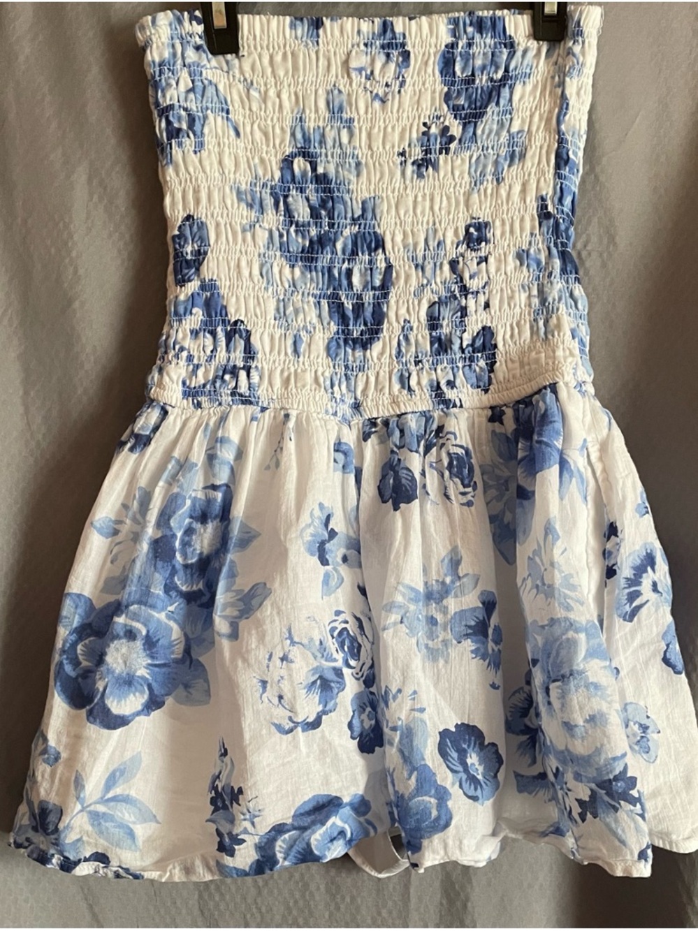Hollister White Strapless Romper with Blue Floral Print